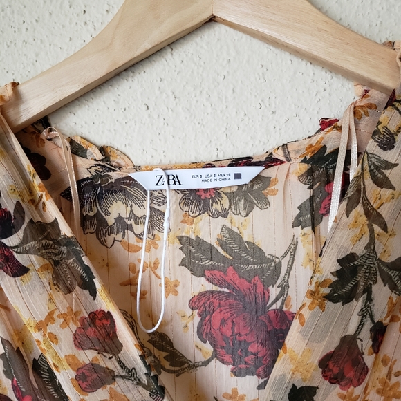 NEW Zara Floral Print Long Sleeve Midi Dress - Picture 7 of 12